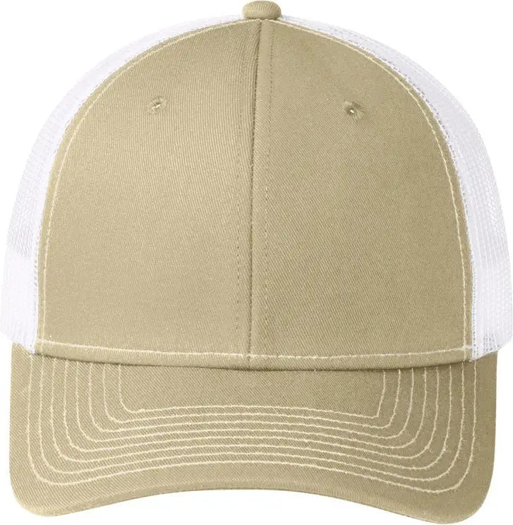 Port Authority C402 Snapback Trucker Cap - Light Khaki White
