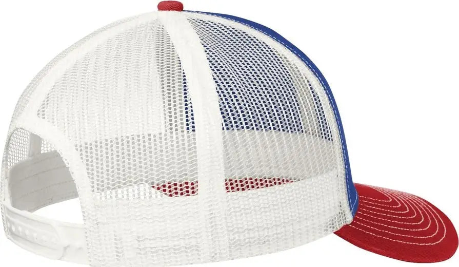 Port Authority C402 Snapback Trucker Cap - Patriot Blue Flame Red White - Blue/ Red/ / Adult Osfa
