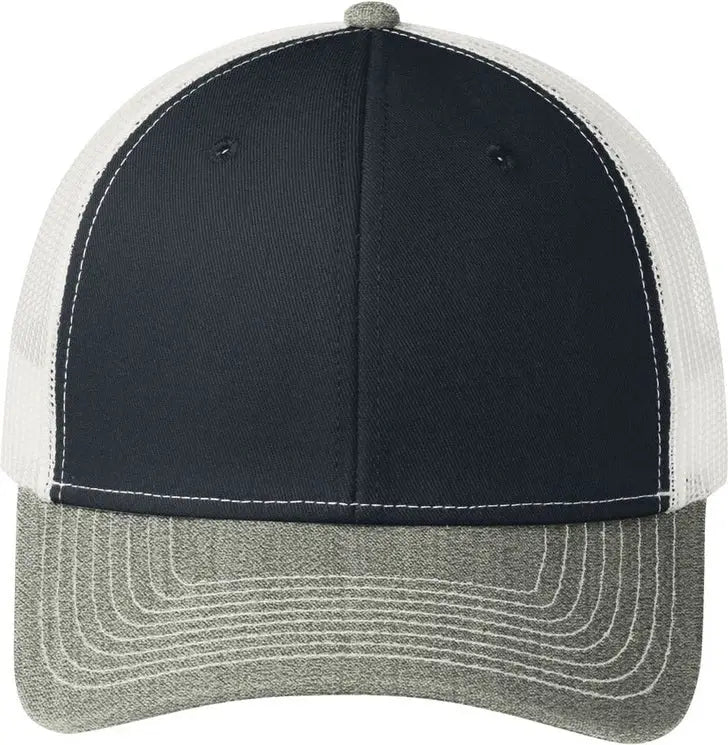 Port Authority C402 Snapback Trucker Cap - Rich Navy Heather Gray White - Navy/ Gray/ / Adult Osfa