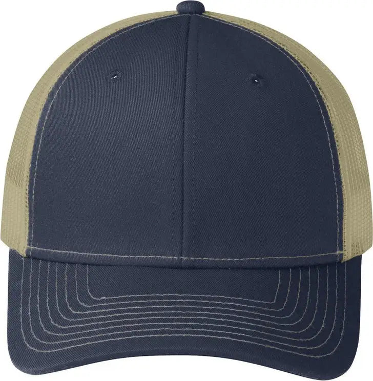 Port Authority C402 Snapback Trucker Cap - Rich Navy True Khaki - Navy/ / Adult Osfa