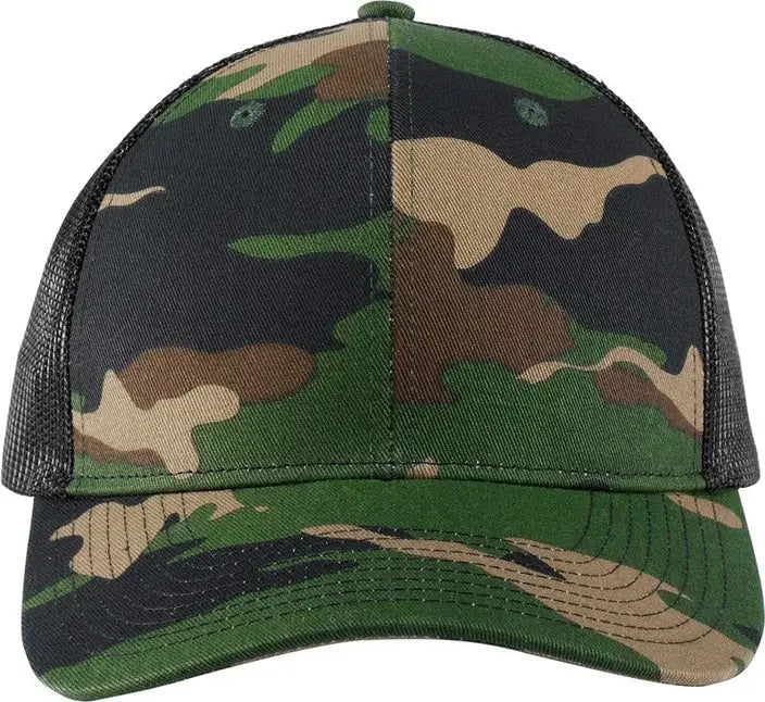 Port Authority C402 Snapback Trucker Cap - Woodland Camo Black - Camo/ / Adult Osfa