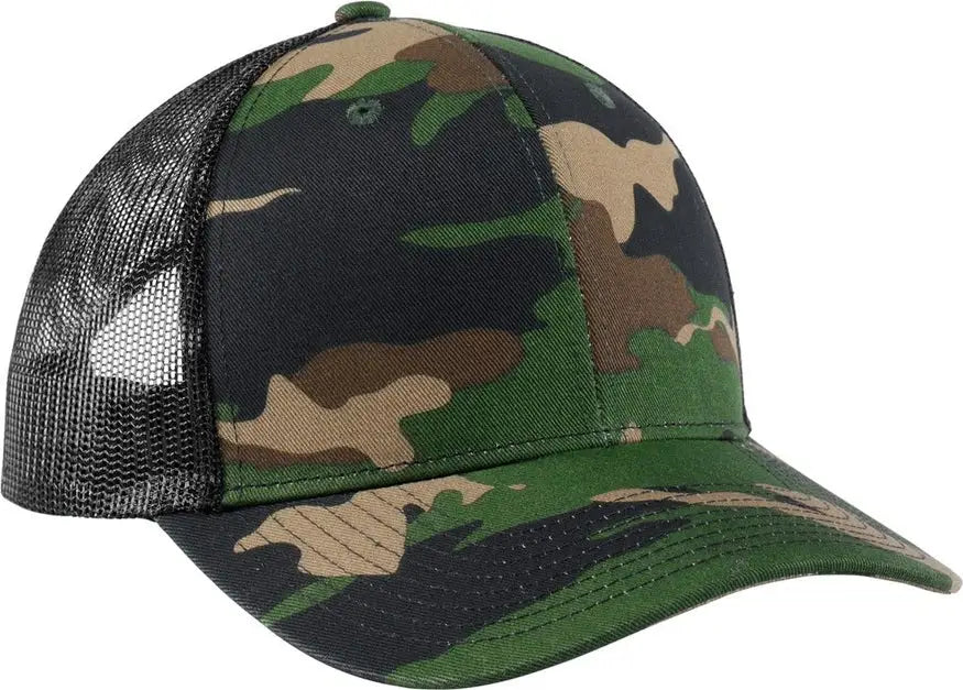 Port Authority C402 Snapback Trucker Cap - Woodland Camo Black - Camo/ / Adult Osfa