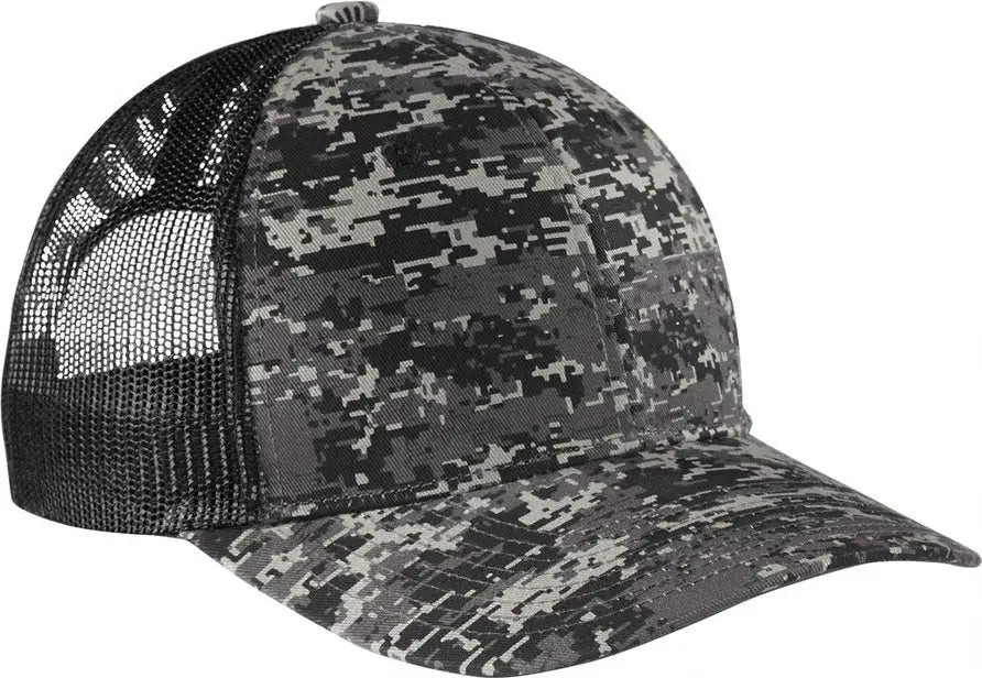 Port Authority C404 Digi Camo Snapback Trucker Cap - Black