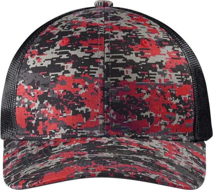 Port Authority C404 Digi Camo Snapback Trucker Cap - Flame Red Gray Steel - Digi/ / Adult Osfa