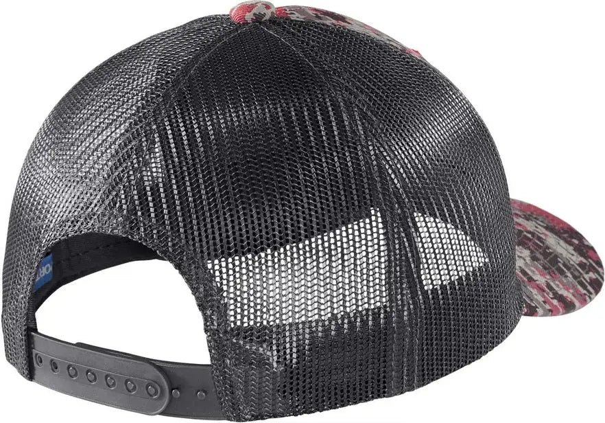 Port Authority C404 Digi Camo Snapback Trucker Cap - Flame Red Gray Steel - Digi/ / Adult Osfa