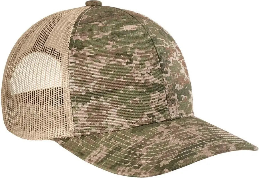 Port Authority C404 Digi Camo Snapback Trucker Cap - Olive Drab Green Coyote Brown - Digi/ / Adult Osfa
