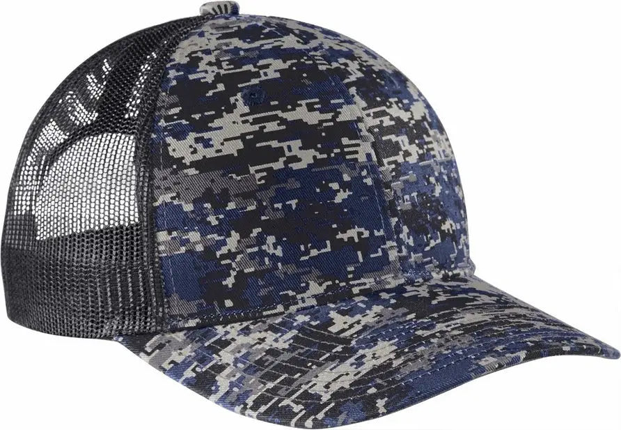 Port Authority C404 Digi Camo Snapback Trucker Cap - Rich Navy Gray Steel - Digi/ / Adult Osfa