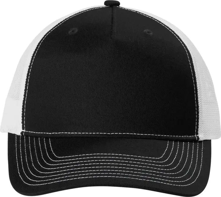 Port Authority C405 Snapback Five-panel Trucker Cap - Black White - Black/ / Adult Osfa