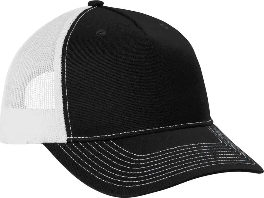 Port Authority C405 Snapback Five-panel Trucker Cap - Black White - Black/ / Adult Osfa