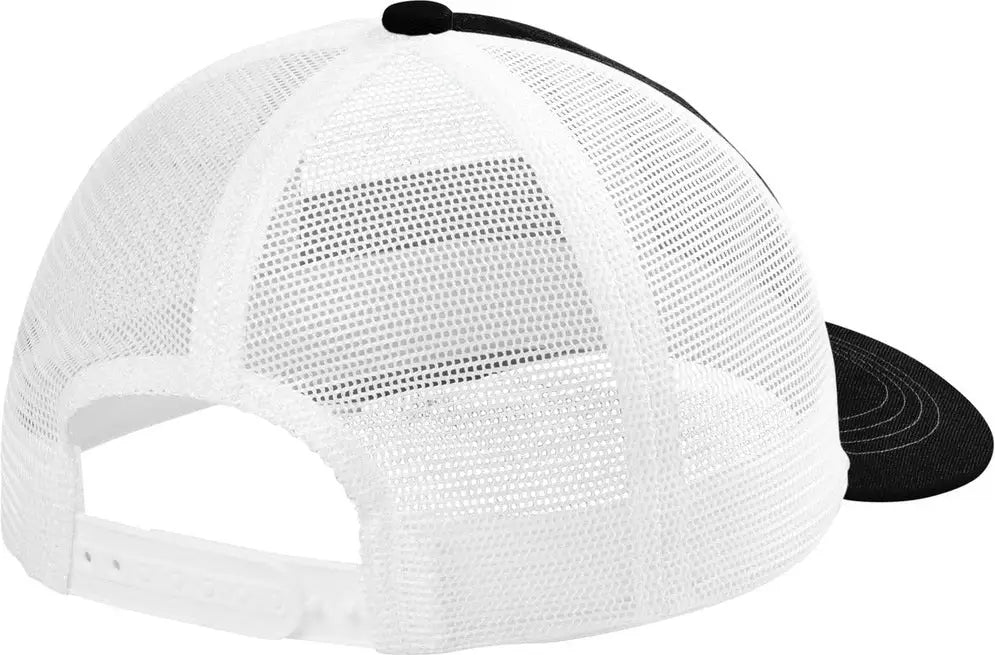 Port Authority C409 Unstructured Snapback Trucker Cap - Black White - Black/ / Adult Osfa