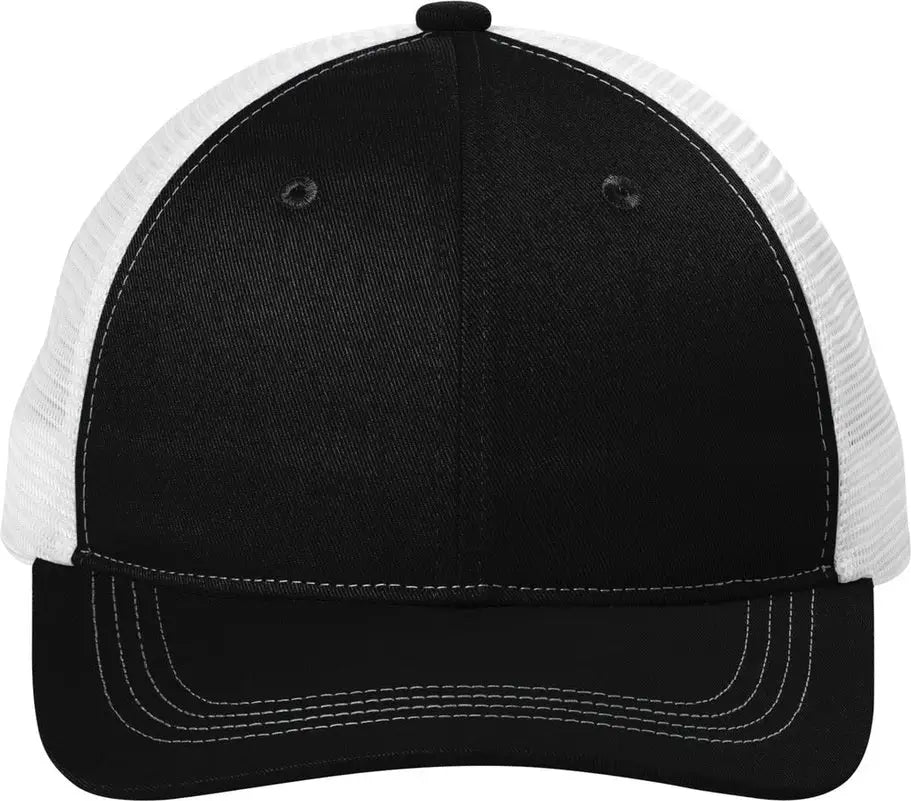 Port Authority C409 Unstructured Snapback Trucker Cap - Black White - Black/ / Adult Osfa