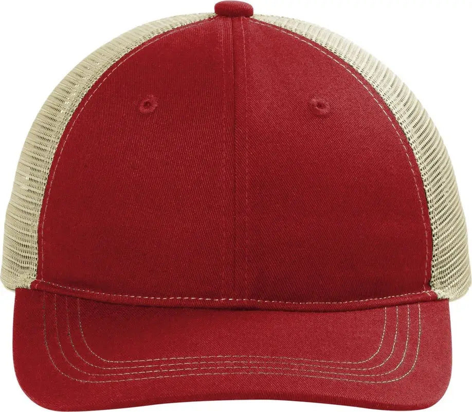 Port Authority C409 Unstructured Snapback Trucker Cap - Flame Red Tan - Red/ / Adult Osfa