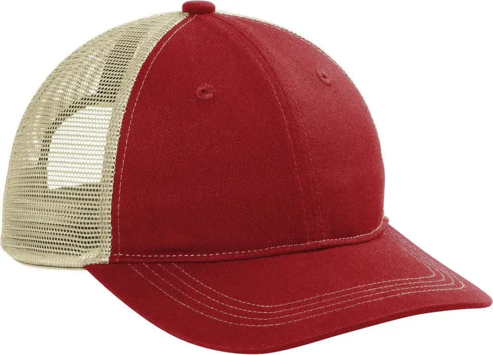 Port Authority C409 Unstructured Snapback Trucker Cap - Flame Red Tan - Red/ / Adult Osfa