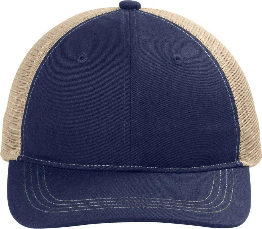 Port Authority C409 Unstructured Snapback Trucker Cap - True Navy Tan - Navy/ / Adult Osfa