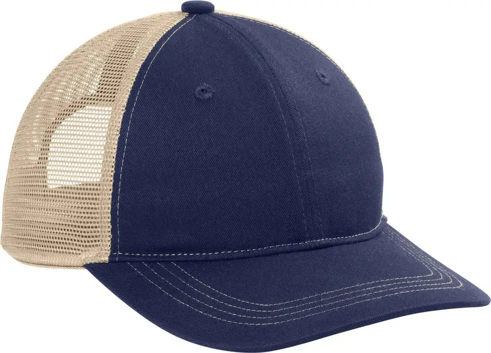 Port Authority C409 Unstructured Snapback Trucker Cap - True Navy Tan - Navy/ / Adult Osfa