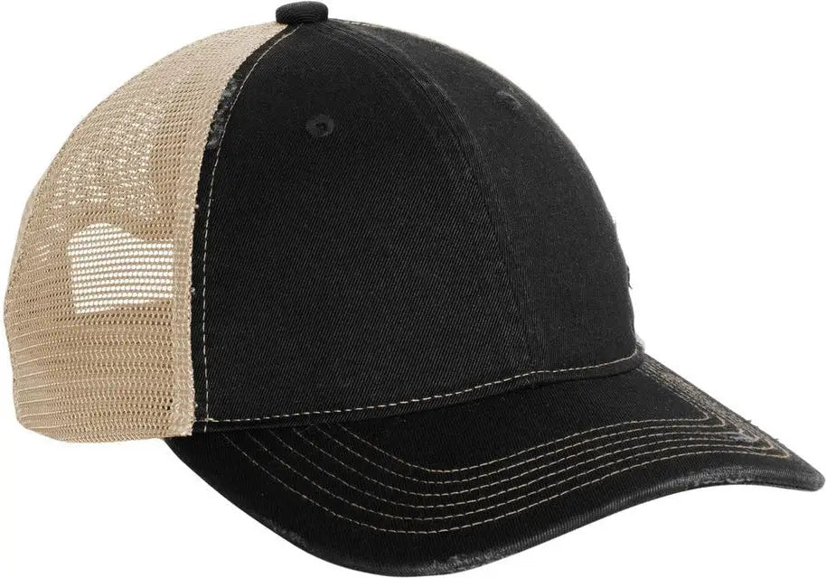 Port Authority C600 Distressed Mesh Back Cap - Black Khaki - Black/ / one Size Fits Most