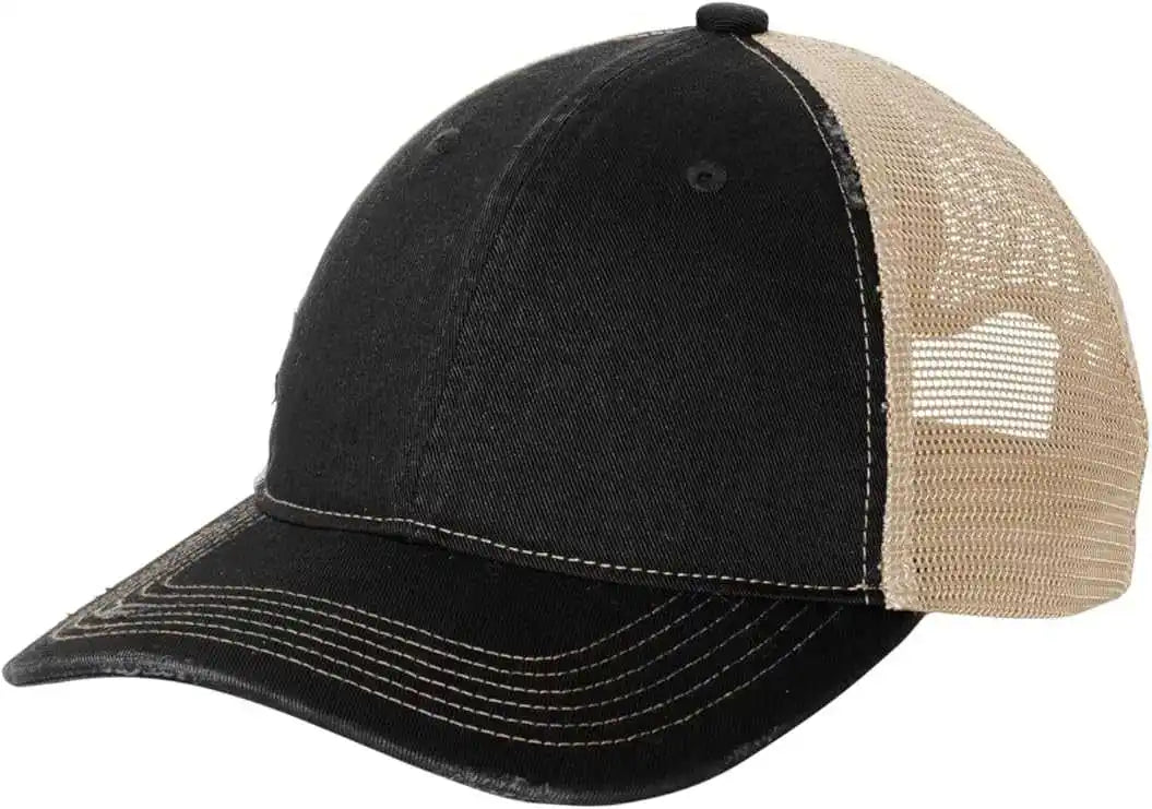 Port Authority C600 Distressed Mesh Back Cap - Black Khaki - Bllack / one Size Fits Most