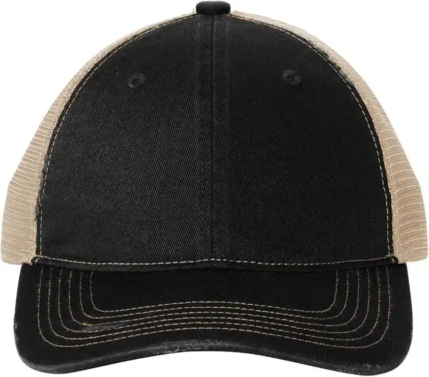 Port Authority C600 Distressed Mesh Back Cap - Black Khaki - Bllack / one Size Fits Most
