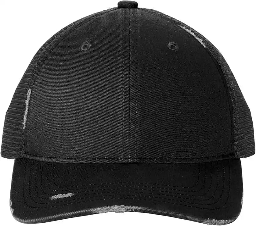 Port Authority C600 Distressed Mesh Back Cap - Black - one Size Fits Most
