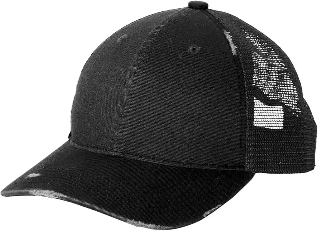 Port Authority C600 Distressed Mesh Back Cap - Black - one Size Fits Most