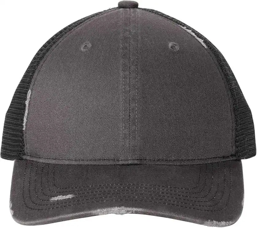 Port Authority C600 Distressed Mesh Back Cap Grey Steel Black Dark Gray / one Size Fits Most