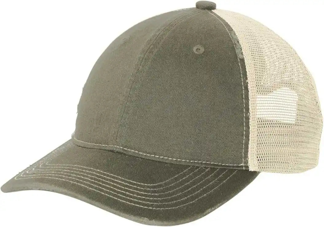 Port Authority C600 Distressed Mesh Back Cap Light Olive Stone Olvie Ivory / one Size Fits Most
