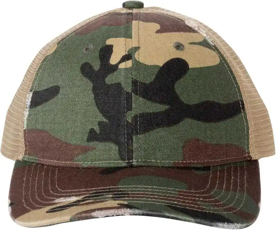 Port Authority C600 Distressed Mesh Back Cap - Military Camo Khaki - Green / one Size Fits Most