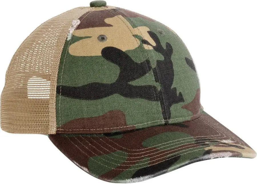 Port Authority C600 Distressed Mesh Back Cap - Military Camo Khaki - Camo/ / one Size Fits Most