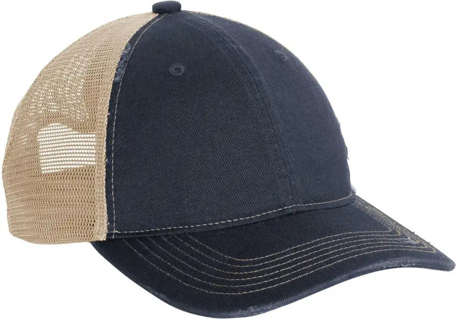 Port Authority C600 Distressed Mesh Back Cap - River Blue Navy Khaki - Navy/ / one Size Fits Most