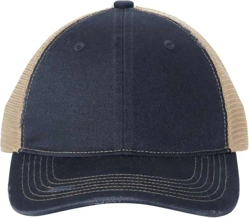 Port Authority C600 Distressed Mesh Back Cap - River Blue Navy Khaki - one Size Fits Most