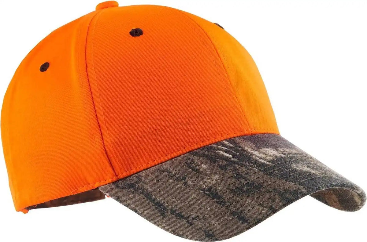 Port Authority C804 Enhanced Visibility Cap with Camo Brim - Orange Blaze Mossy Oak - one Size Fits Most