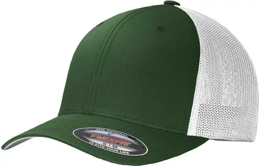 Port Authority C812 Flexfit Mesh Back Cap - Forest Green White - 7’’ - 7 3/8’’