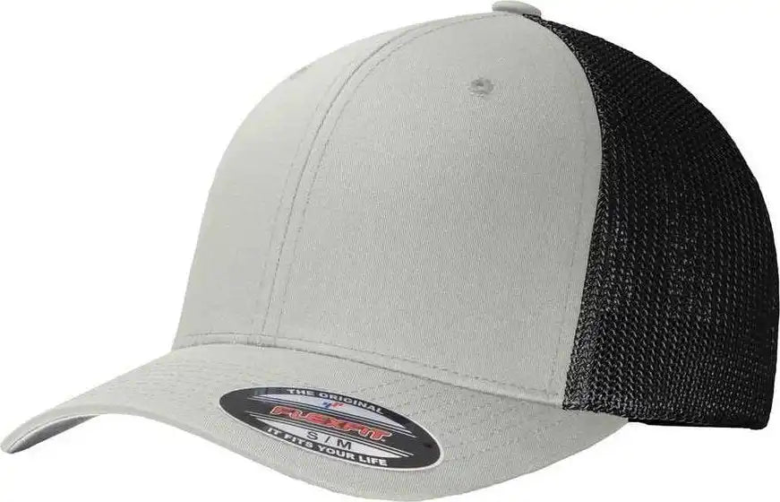 Port Authority C812 Flexfit Mesh Back Cap - Silver Black - Gray / 7’’ - 7 3/8’’