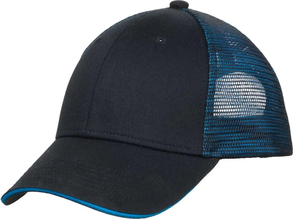 Port Authority C818 Double Mesh Snapback Sandwich Bill Cap - Black Shock Blue - 7 1/4’’ - 5/8’’
