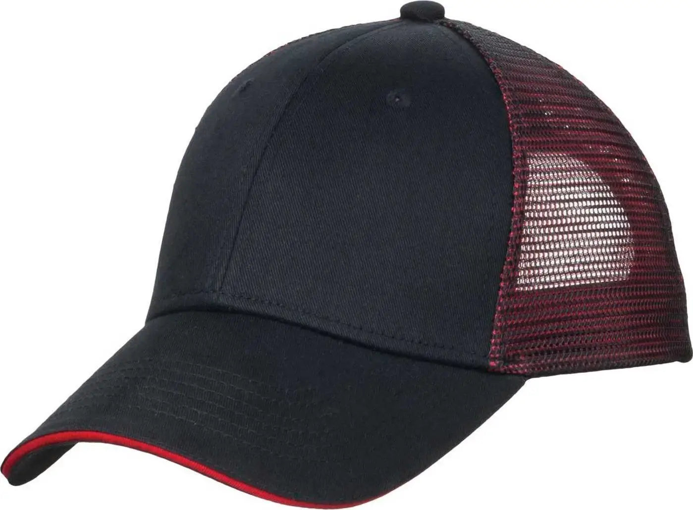 Port Authority C818 Double Mesh Snapback Sandwich Bill Cap - Black Red - 7’’ - 7 3/8’’