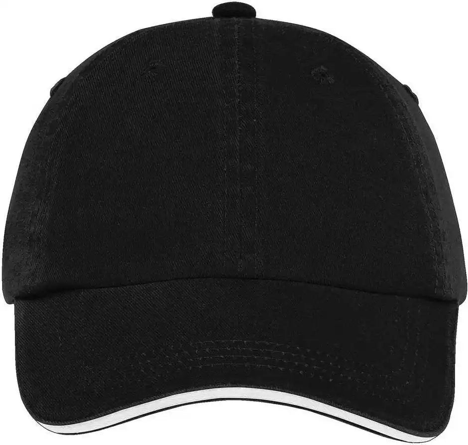 Port Authority C830 Sandwich Bill Cap with Striped Closure - Black White - 7’’ - 7 3/8’’
