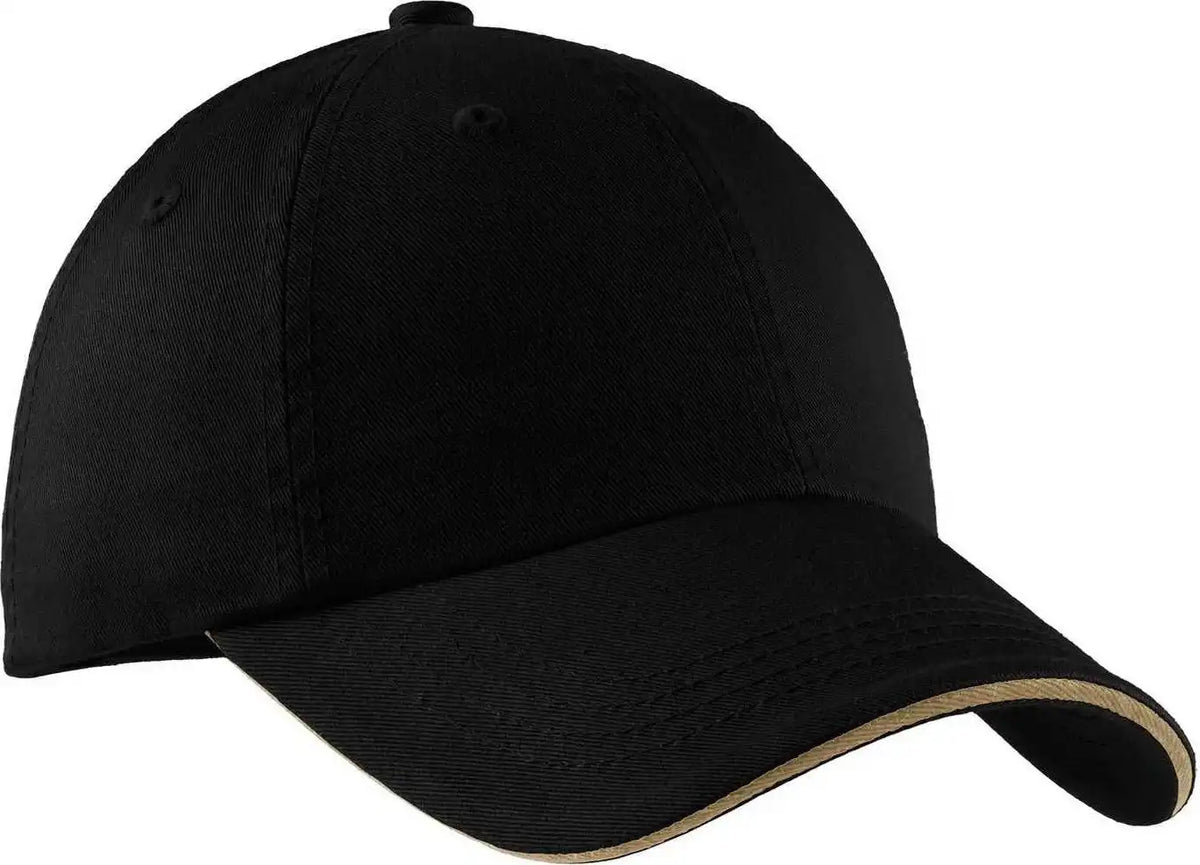 Port Authority C830 Sandwich Bill Cap with Striped Closure Black Khaki / 7 1/4’’ 5/8’’