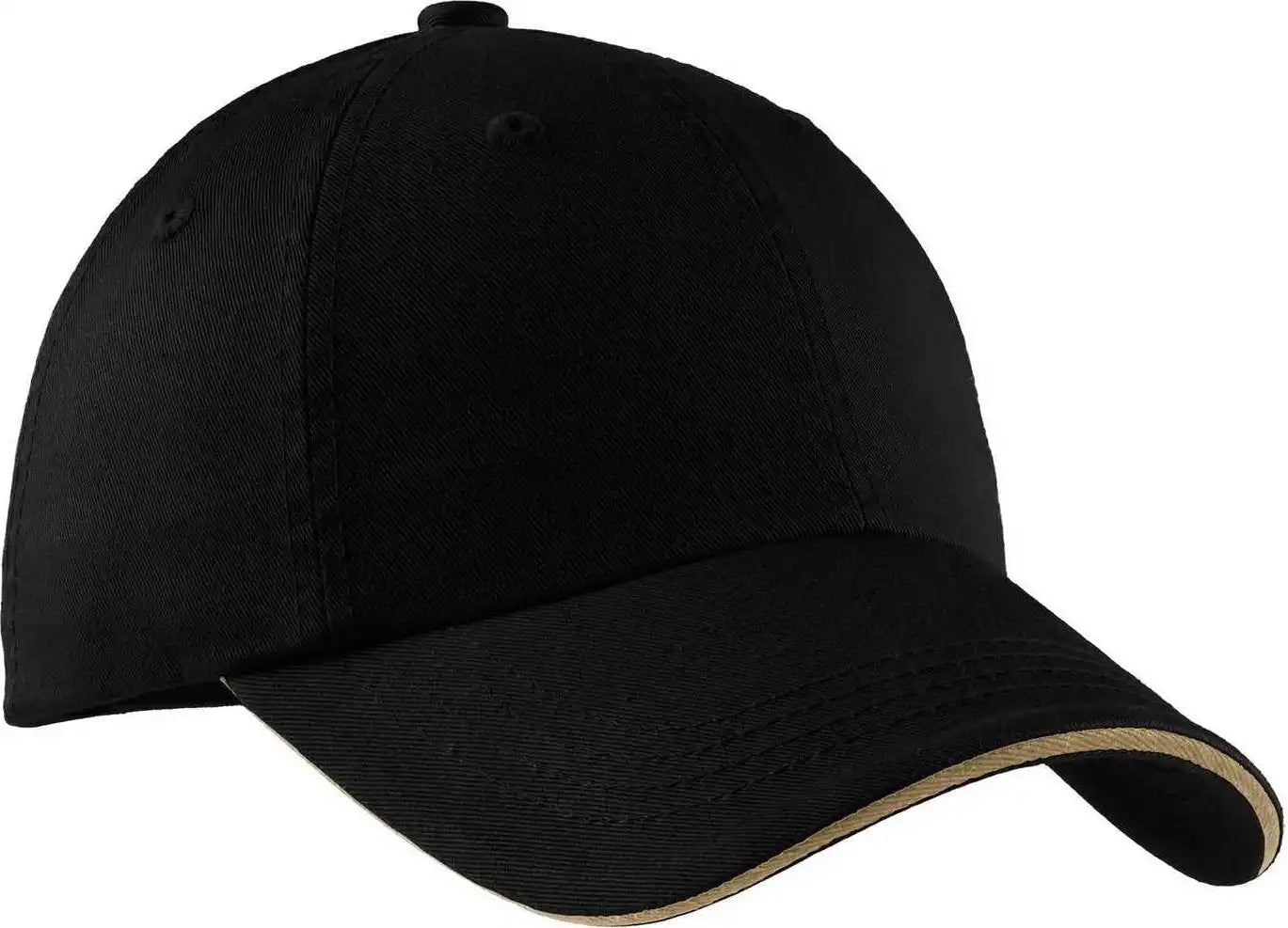 Port Authority C830 Sandwich Bill Cap with Striped Closure Black Khaki / 7 1/4’’ 5/8’’