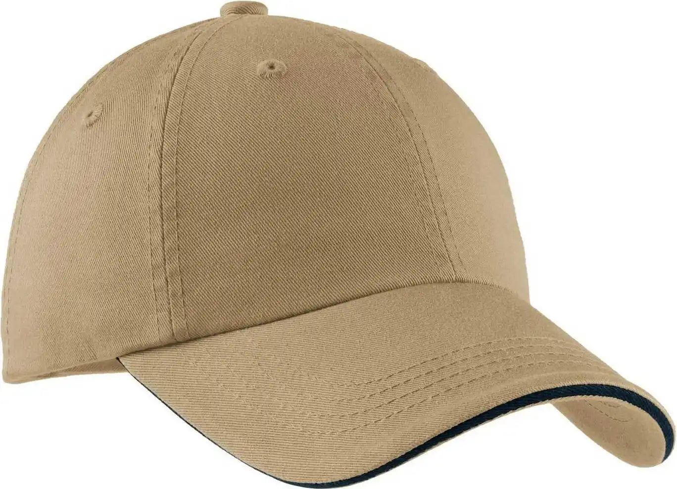Port Authority C830 Sandwich Bill Cap with Striped Closure - Khaki Charcoal Blue - Dark Gray / one Size Fits Most