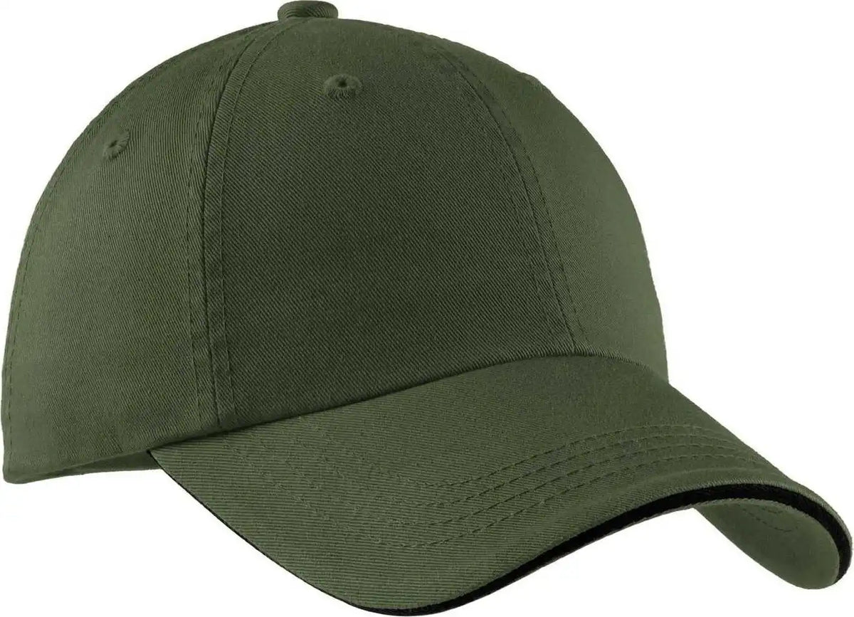 Port Authority C830 Sandwich Bill Cap with Striped Closure Olive Black / one Size Fits Most