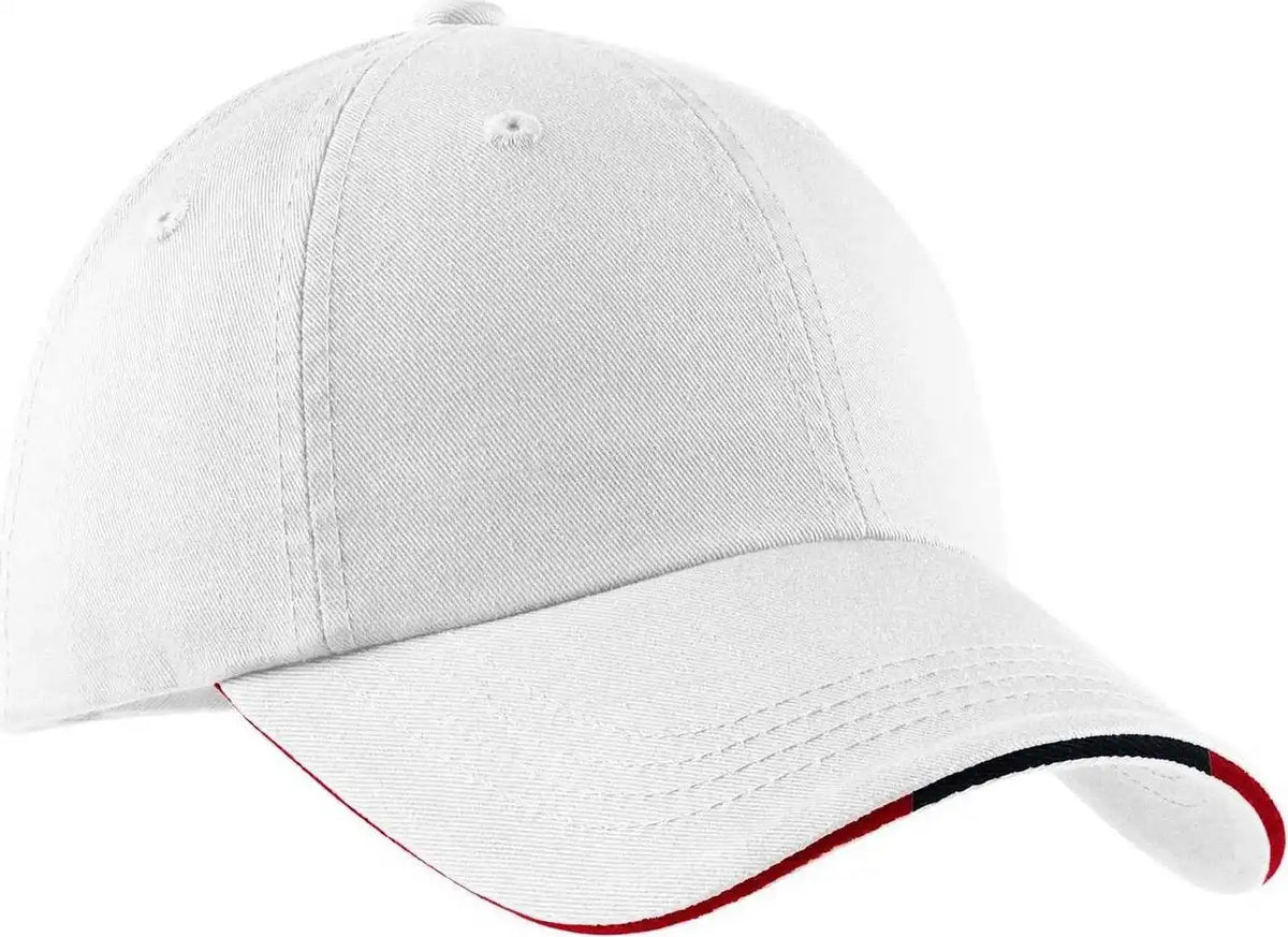 Port Authority C830 Sandwich Bill Cap with Striped Closure White Classic Navy Red / one Size Fits Most