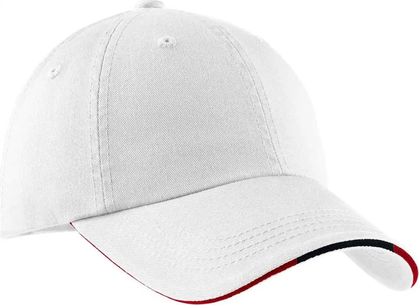 Port Authority C830 Sandwich Bill Cap with Striped Closure - White Classic Navy Red - one Size Fits Most
