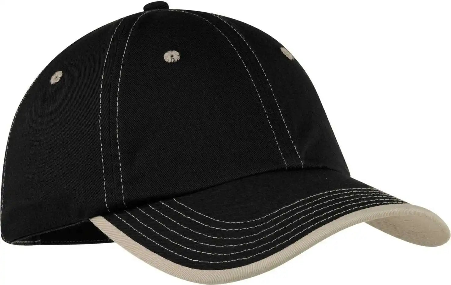 Port Authority C835 Vintage Washed Contrast Stitch Cap - Black Stone - one Size Fits Most