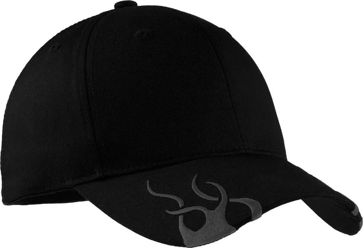 Port Authority C857 Racing Cap with Flames - Black Charcoal - Dark Gray / one Size Fits Most