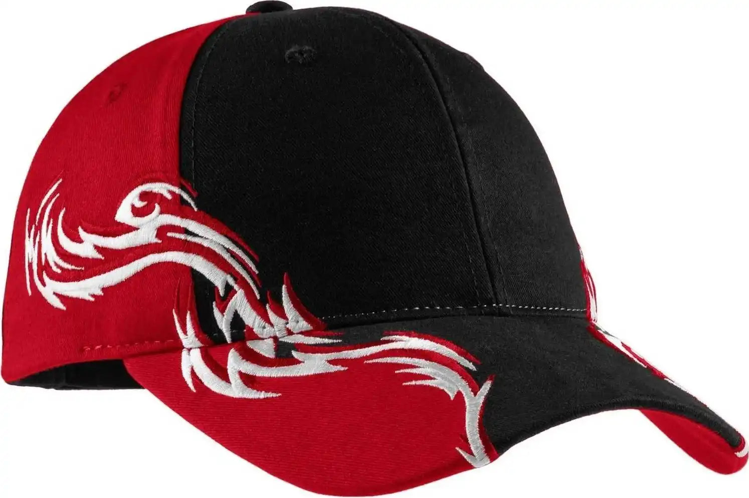 Port Authority C859 Colorblock Racing Cap with Flames - Black Red White - one Size Fits Most
