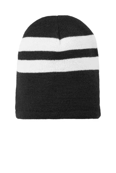 Port Authority C922 & Company Fleece-lined Striped Beanie Cap - Black White - Black/ / one Size Fits Most