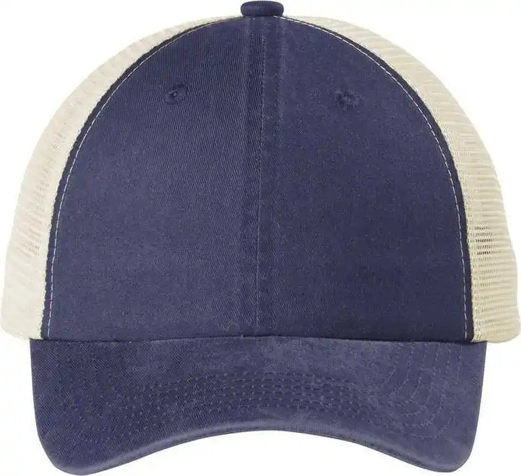 Port Authority C943 Beach Wash Mesh Back Cap - Denim Blue/ Stone - Navy Light Gray / Osfa