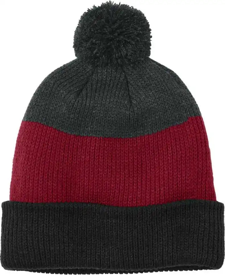 Port Authority C979 Cozy Striped Pom Beanie - Dbk/rcr/ch - Osfa