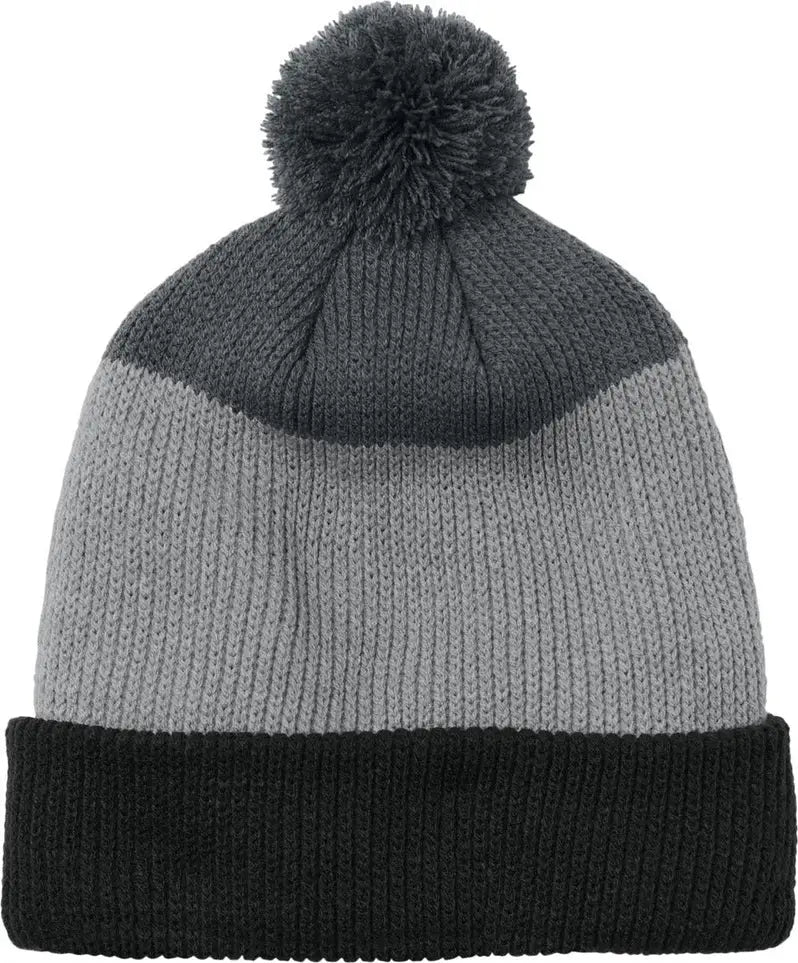 Port Authority C979 Cozy Striped Pom Beanie - Deep Black Gusty Gray Storm - Black/ Gray/ / one Size Fits Most