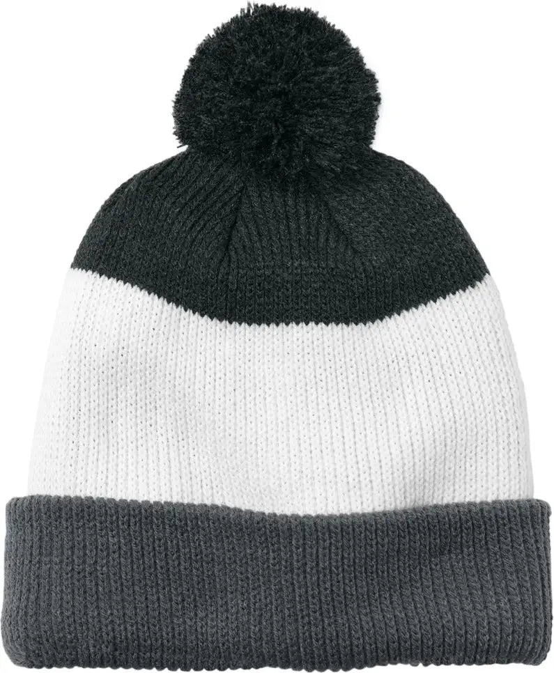 Port Authority C979 Cozy Striped Pom Beanie - Storm Gray Marshmallow Charcoal Heather - Gray/ Marshmallow/ / one Size